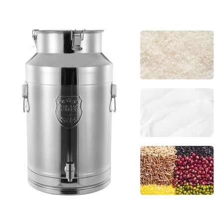 SHZICMY Stainless Steel Milk Pail Milk Can Bucket Storage Pail Material Transfer with Lid & Faucet Silver 35L