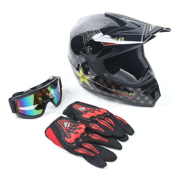 SHZICMY Youth Kids Motocross Helmet Safety Protect Helmet Set Off-Road Helmet with Goggles and Gloves L Size