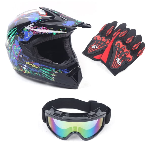 SHZICMY Youth Kids Motocross Helmet Safety Protect Helmet Set off-Road Helmet with Goggles and Gloves Multi-Color