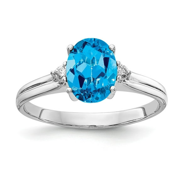 Solid 14k White Gold 8x6mm Oval Blue Topaz Diamond Engagement Ring Size 7 (.04 cttw.)