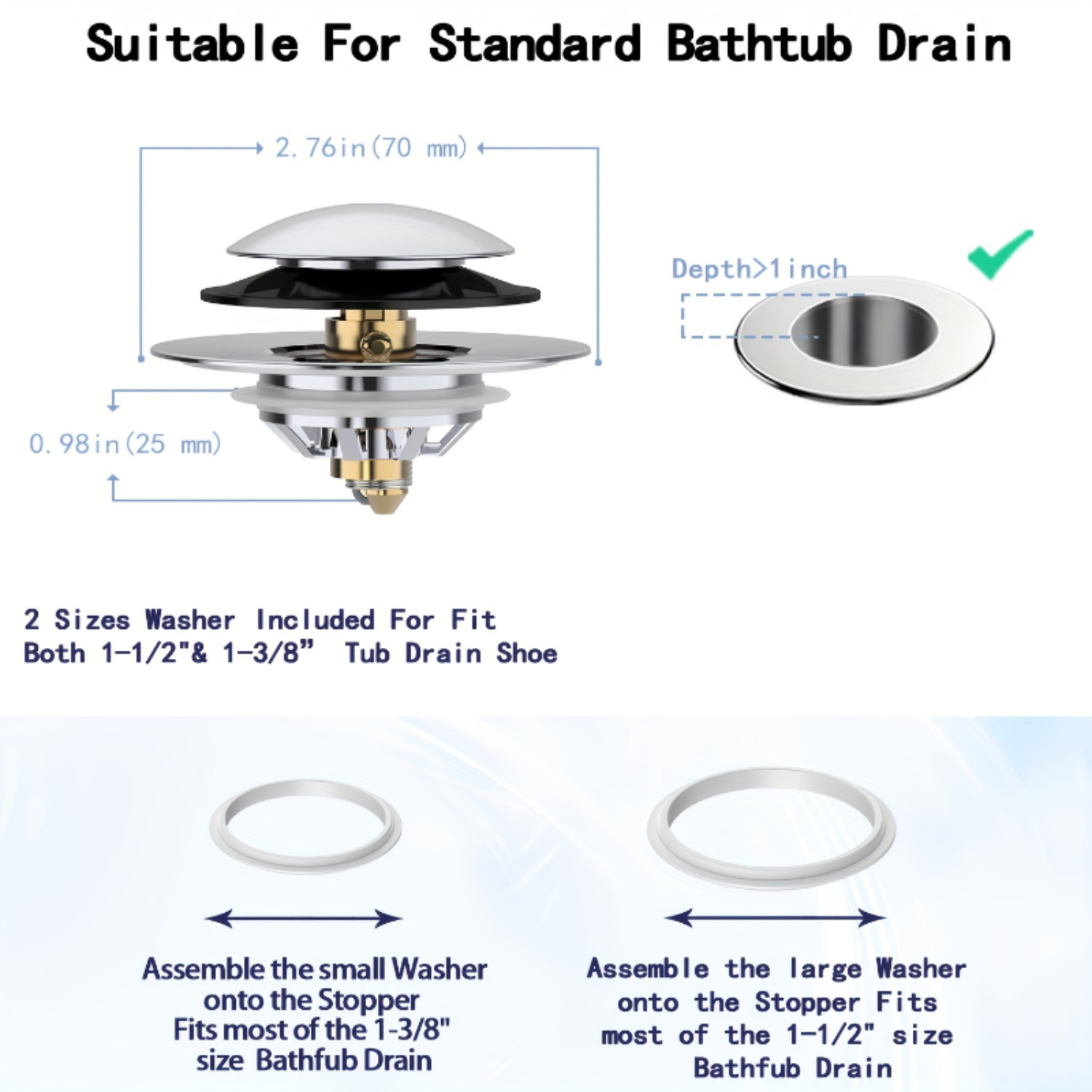 SHZNSJWDKJ Seamless Premium Bathtub Drain Stopper with AntiClogging