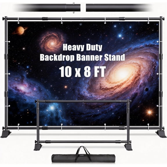 SHZOND 10x8 ft Adjustable Backdrop Banner Stand,Large Display Step and Repeat Stand, Portable Backdrop Banner Stand for Parties Wedding Photo Exhibition Background,with Carrying Bag