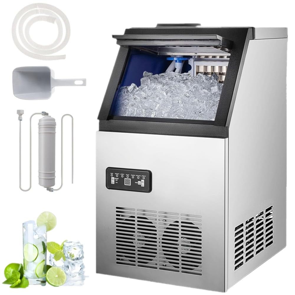 SHZOND 132lbs/24H Commercial Ice Maker, 33LBS Storage Stainless Steel Ice Maker Machine,  Top Loading Under Counter Ice Maker for Restaurant, Office,Home