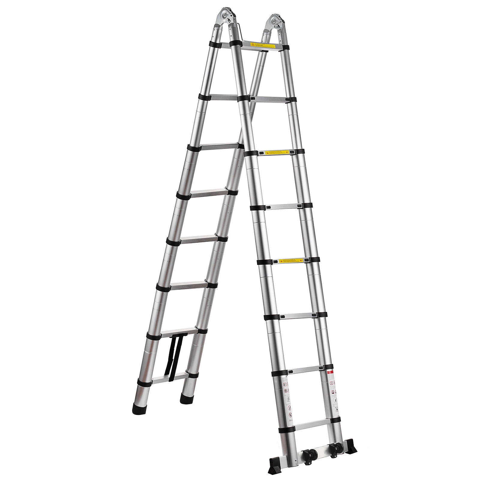 SHZOND 16.5ft Telescopic Ladder with Movable Wheels, 2-in-1 Aluminum ...