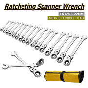 SHZOND 16 Pcs Ratcheting Wrench Set 6-22mm Metric Combination Spanner Flexible Head Ratchet Wrenches Kit with Carrying Bag