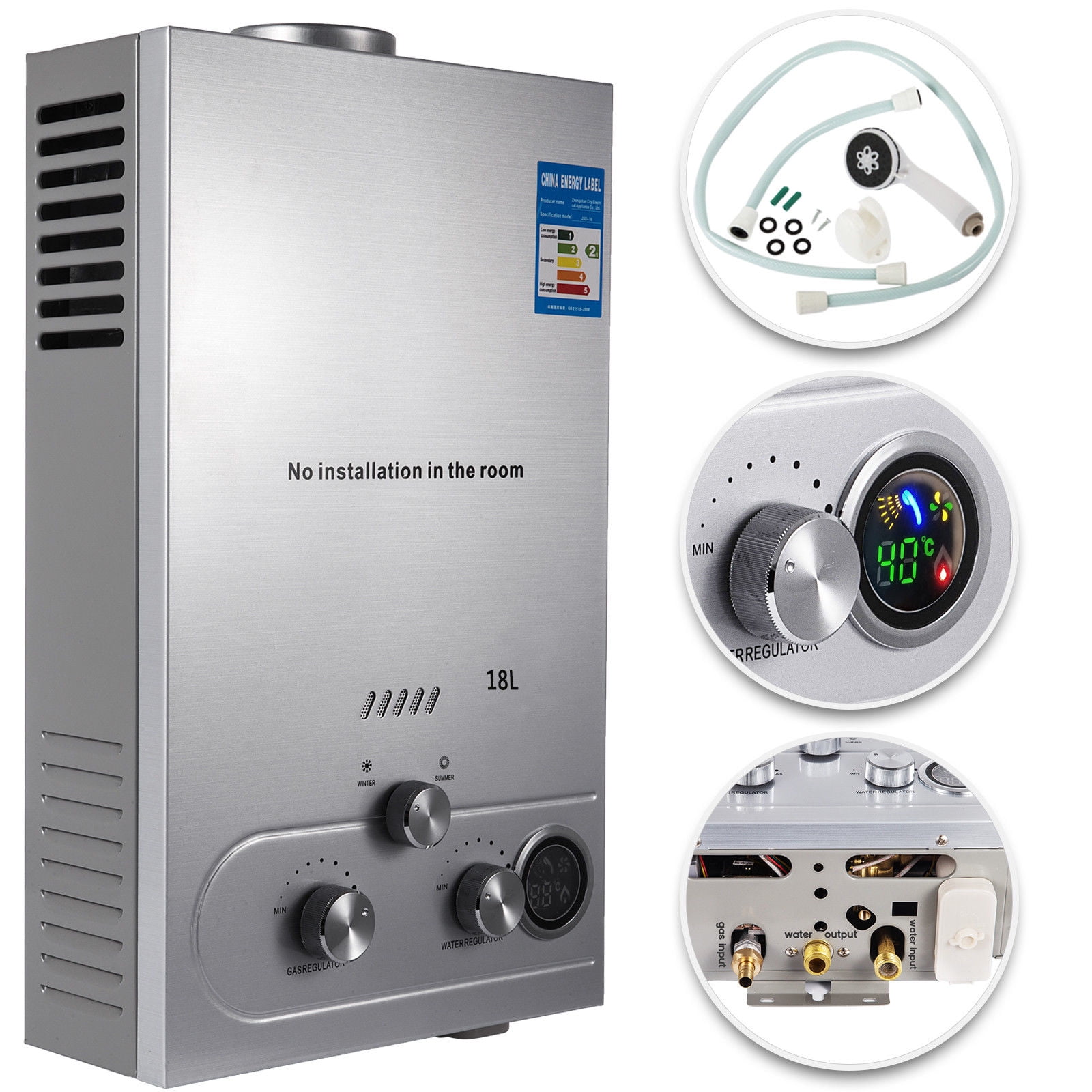 SHZOND 18L Natural Gas Hot Water Heater 5GPM On-Demand Tankless Instant Boiler w/Shower