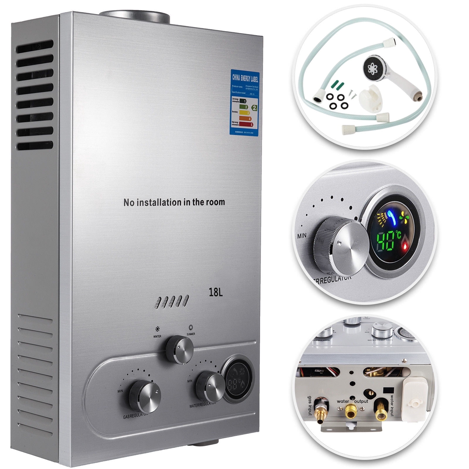SHZOND 18L Natural Gas Hot Water Heater 5GPM On-Demand Tankless Instant Boiler w/Shower