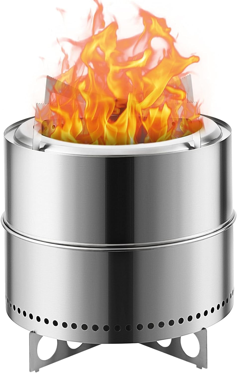 SHZOND 19 Inch Smokeless Fire Pit with Stand, 304 Stainless Steel Bonfire Pit, Wood Burning Fireplaces with Removable Ash Pan, Outdoor Firepit for Backyard Patio Garden Picnic Camping Bonfire