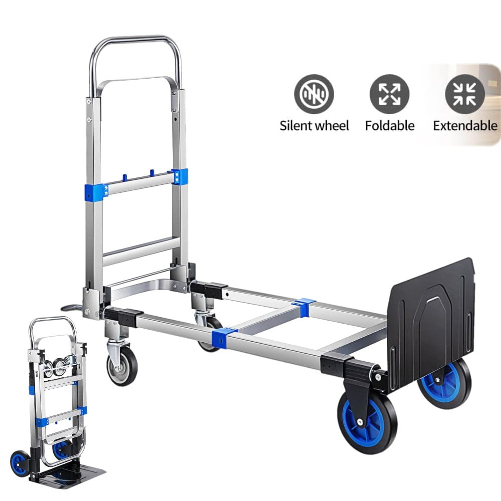 SHZOND 2 in 1 Foldable Aluminum Hand Truck with Pneumatic Wheels, Heavy Duty Convertible Dolly Cart, Retractable Handle for Moving