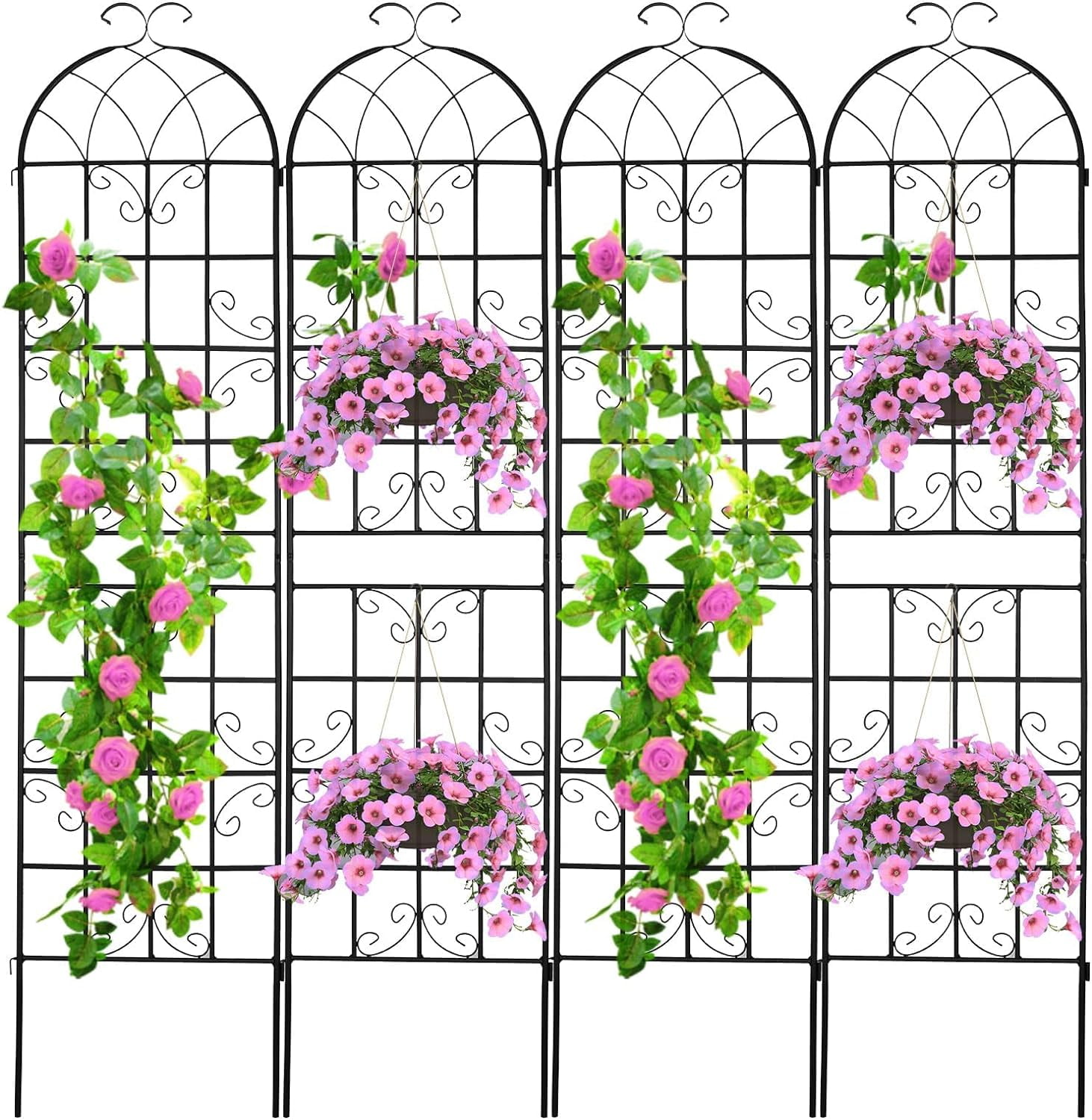 SHZOND 4 Pack 86.2 x 19.7 in Metal Garden Trellis for Climbing Plants, Black Metal Garden Trellis for Vines Plant Rose Flowers Vegetables Support, Large Decorative Outdoor Trellis
