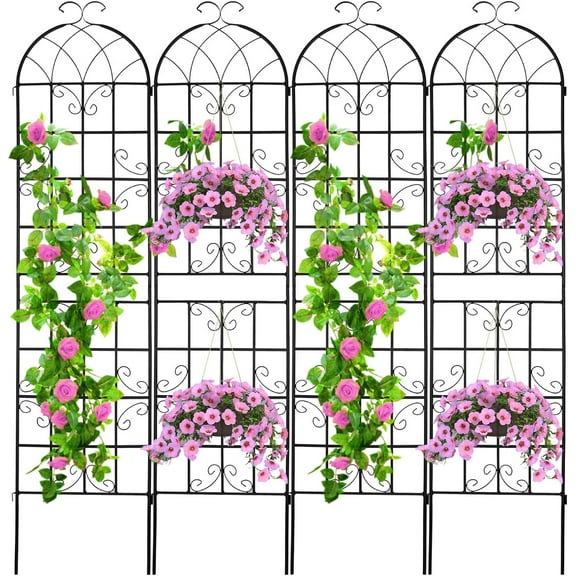 SHZOND 4 Pack 86.2 x 19.7 in Metal Garden Trellis for Climbing Plants, Black Metal Garden Trellis for Vines Plant Rose Flowers Vegetables Support, Large Decorative Outdoor Trellis
