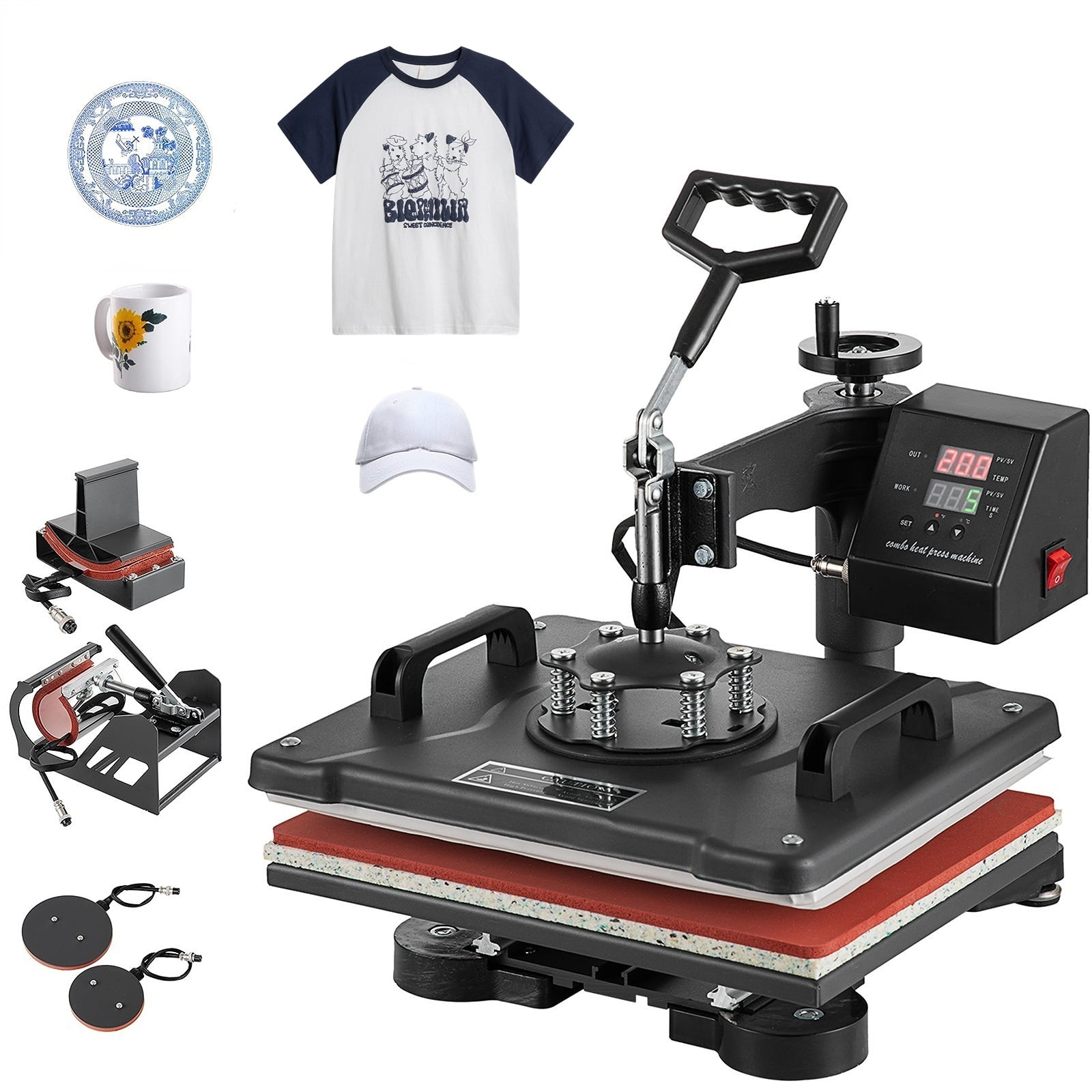 SHZOND 8 in 1 Heat Press Machine 12x15 inch Multifunctional Transfer Sublimation  Heat Press for T-shirts Hat Mug Plate 