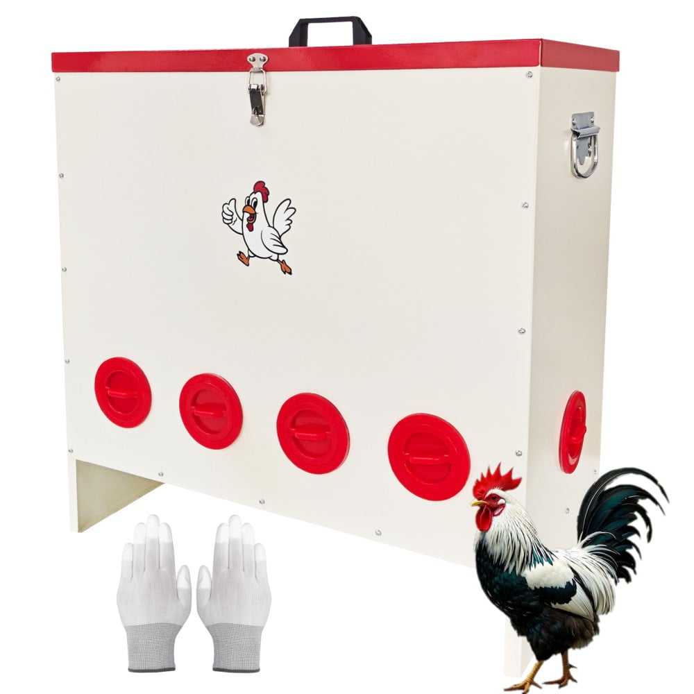 SHZOND Automatic Chicken Feeder 120 LBS, 10 Port Metal Poultry Feeder,\Weatherproof Lockable Design with 10 Feeding Ports for Automatic Poultry Feeding & Cost Saving