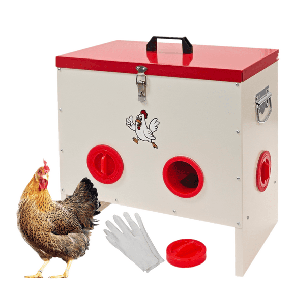 SHZOND Automatic Chicken Feeder 50 LBS,6 Port Metal Poultry Feeder,Large Capacity Automatic Poultry Feeder System, No Waste Poultry Feeder with Locking Lid for Chickens, Ducks&Poultry