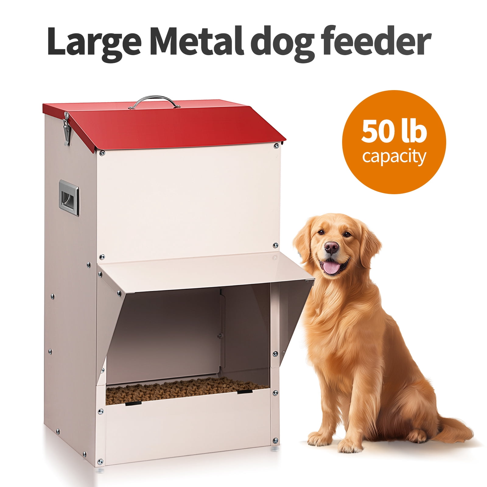 SHZOND Automatic Dog Feeder Large Breed Outdoor & Indoor Galvanized Dog Food Dispenser,50lbs Wall Mountable Gravity Pet Food Station Auto Feeder Self Feeding for Puppy, Dog, Cat