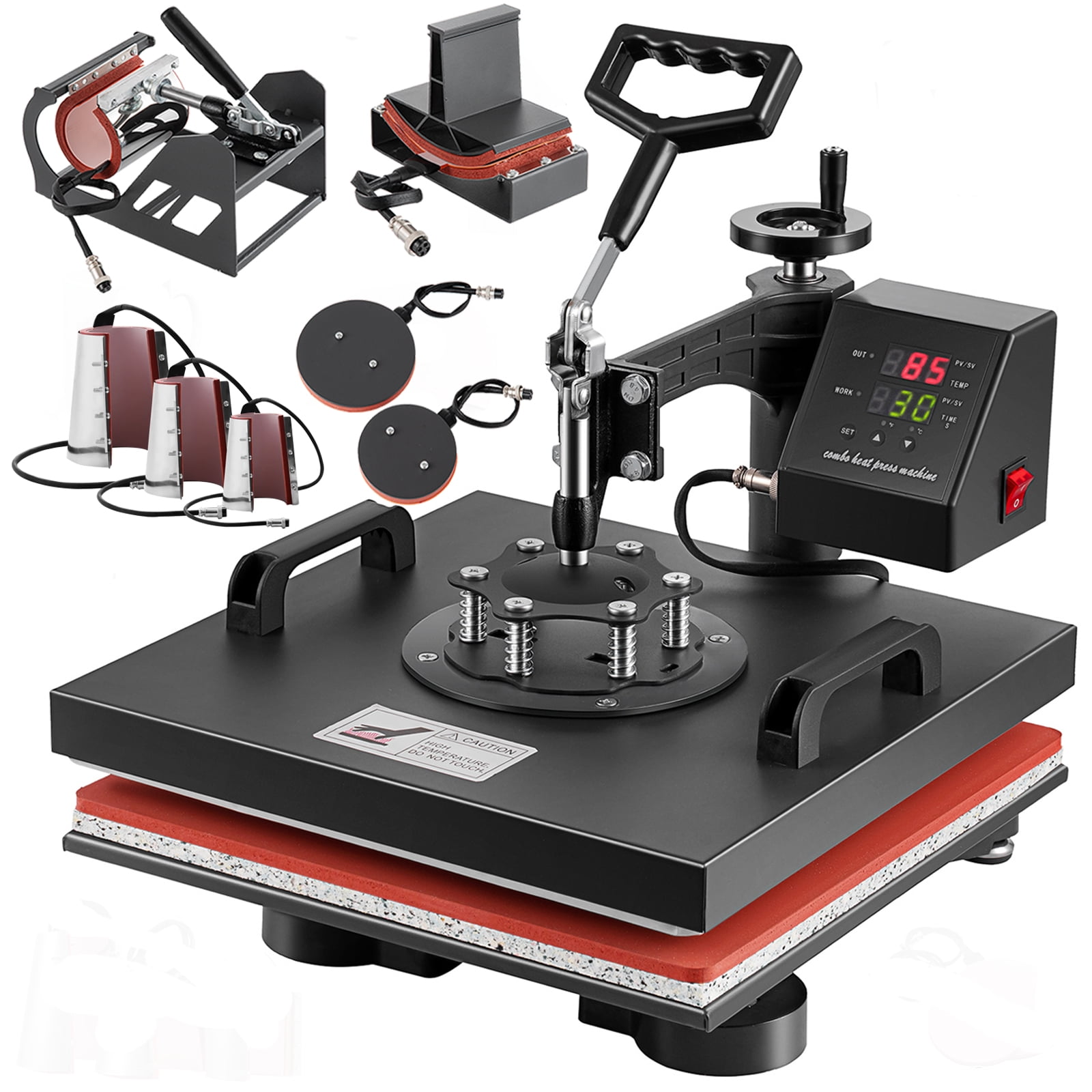 SHZOND Heat Press 8 in 1 Heat Transfer Machine, 15x15 Inch Swing Away Transfer Sublimation Heat Press Machine for T Shirts, Hats, Mugs and Plates