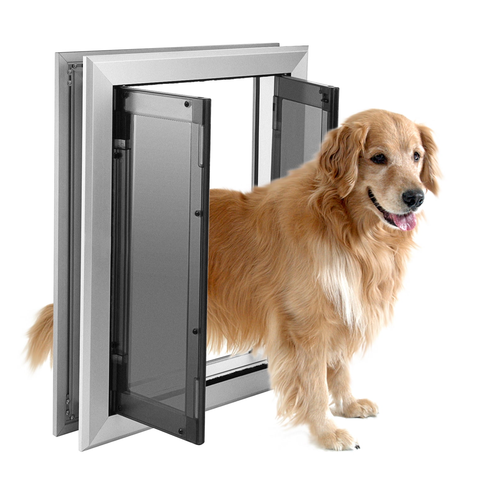 SHZOND Weatherproof Aluminum Dog Door with Auto Close Panels for Large Dogs and Cats Doggy Safe Walmart