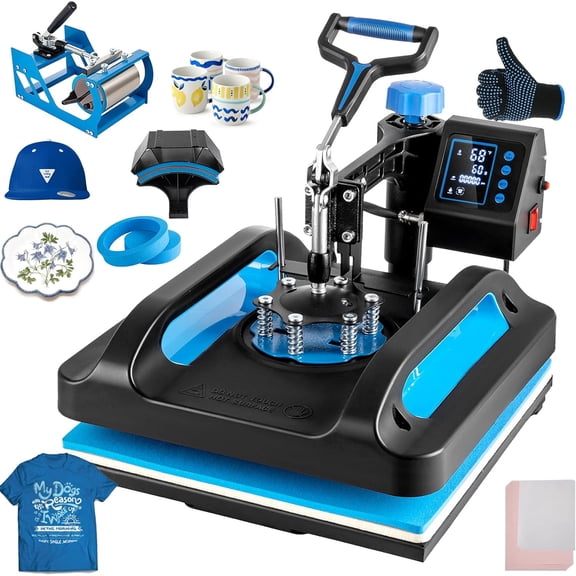 SHZOND Protable Heat Press 15x15 Inch, 5 in 1 Heat Press Machine with 30OZ Tumbler Press,Swing Away T Shirt Press Machine, Combo Tumbler Heat Press Machine Sublimation for T-Shirt Cap Mug Plate