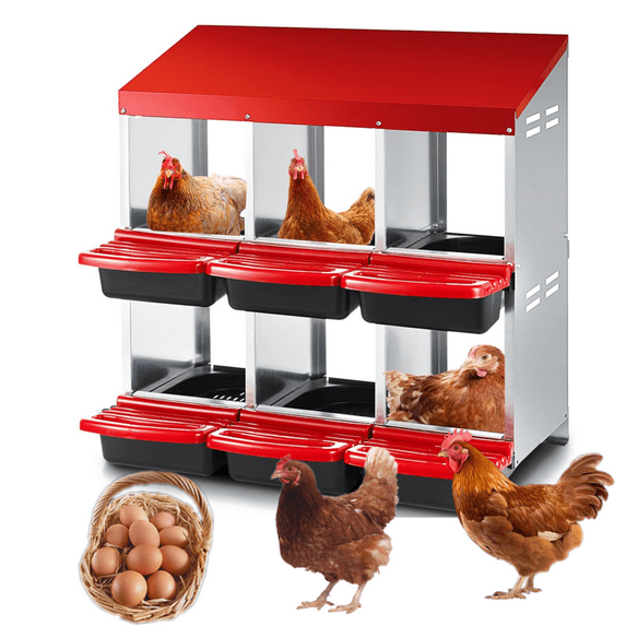 SHZOND Two-Tier Chicken Nesting Box Galvanized Steel 6 Holes Nesting Boxes for Chickens,Chicken Egg Laying Box with Removable Tray