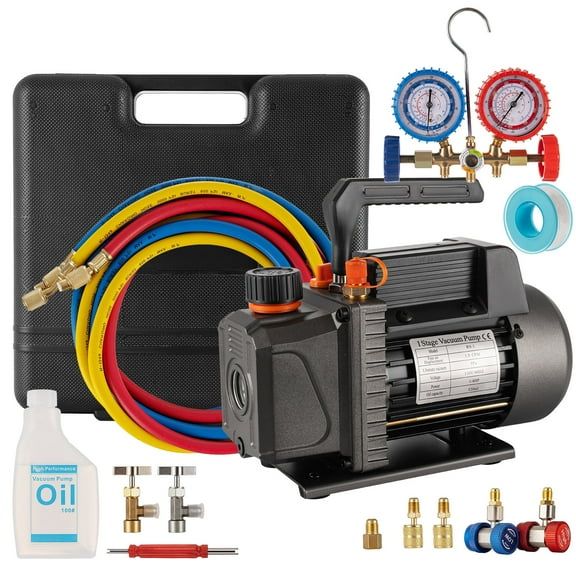 SHZOND Vacuum Pump 3.5CFM 1/4HP Single Stage Air Vacuum Pump HVAC with R134A Kit AC A/C Manifold Gauge Set