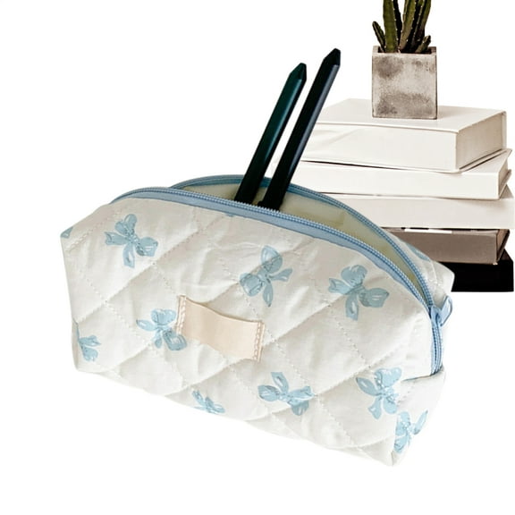 SHZONS Aesthetic Pencil Bag Bow Pattern Pen Storage Bag Cosmetic Organizer Portable Case Toiletry Makeup Pouch for College Student convenient