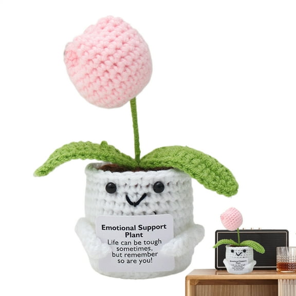 SHZONS Crocheted Emotional Support Flower Lightweight Positive Knitted Doll Handmade Positive Emotional Support Crochet Flower Home Office Desk Decoration pleasure