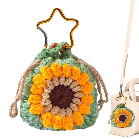 SHZONS Cute Coin Purse Keychain Woven Sunflower Keyring Charm Portable Trendy Drawstrings Protective Coin Pouch for Women Men Girls Teens School Handbag Cards Keys efficiently
