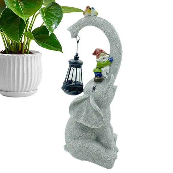 SHZONS Elephant Garden Statue Outdoor Elephant Statue Solar Led Light Ornaments With Gnome For Patio Balcony Lawn Table Front Yard Backyard Landscape fit