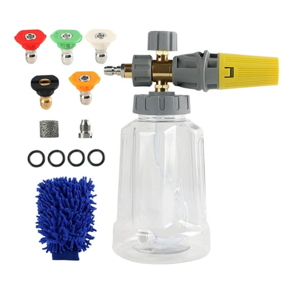 SHZONS Foam Car Wash Sprayer Pressure Washer Soap Dispenser Transparent Body 1 Liter Soap Bottle Adjustable Nozzle With 1/4 Inch Connector For Boats friendly