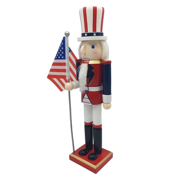 SHZONS Patriotic Nutcracker Figurines Wooden Nutcracker Statue For Independence Day Traditional Soldier Sculpture For Fireplace Entrance Display Rack Holiday Table Center boosted