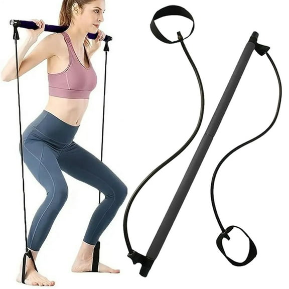 SHZONS Pilates Bar Kit with Resistance Bands Pilates Exercise Stick Kit Strength Training Equipment Fitness Stick Bodybuilding Trainer Arm Strengthener for Women Men Teens fun