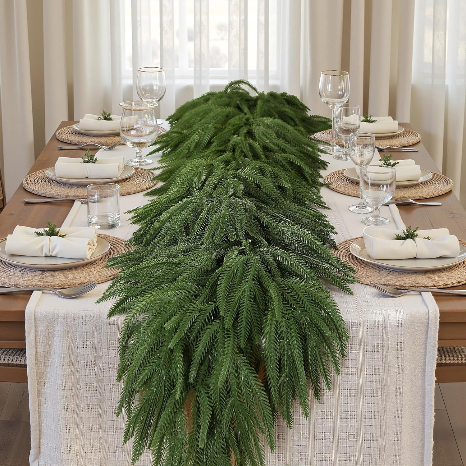 SHareconn 12ft Artificial Christmas Garland, Real Touch Norfolk Pine Garland, 6ft*2