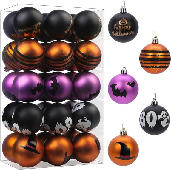 SHareconn 30ct 2.36 Inch Halloween Tree Ornaments, Colored Shatterproof Plastic Decorations Balls Baubles for Christmas Party Haunted House Decoration (Black & Orange Purple, 6cm), Blackorangepurple