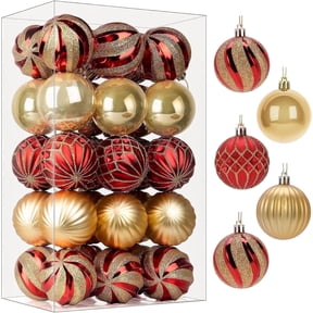 30ct Christmas Ball Ornaments, 2.36 in Shatterproof Xmas Tree Decorations, Plastic Baubles for Holiday, Party, Wedding, or Home Decor, Red & Gold