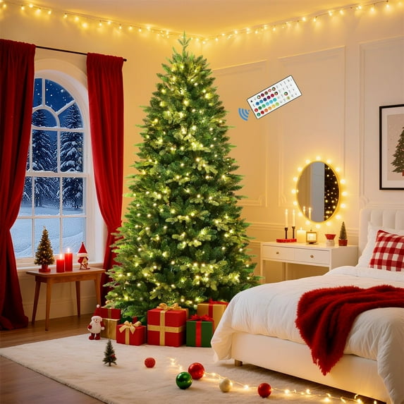 Alupssuc 4.5ft Upgraded Prelit Artificial Hinged Christmas Tree with 170 Color Changing RGB Lights, Remote Control