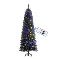 thumbnail image 1 of SHareconn 6ft Premium Prelit Artificial Hinged Slim Pencil Christmas Tree with Remote Control, 240 Warm White & Multi-Color Lights, Full Branch Tips, First Choice Decorations for Xmas, Black, 1 of 8