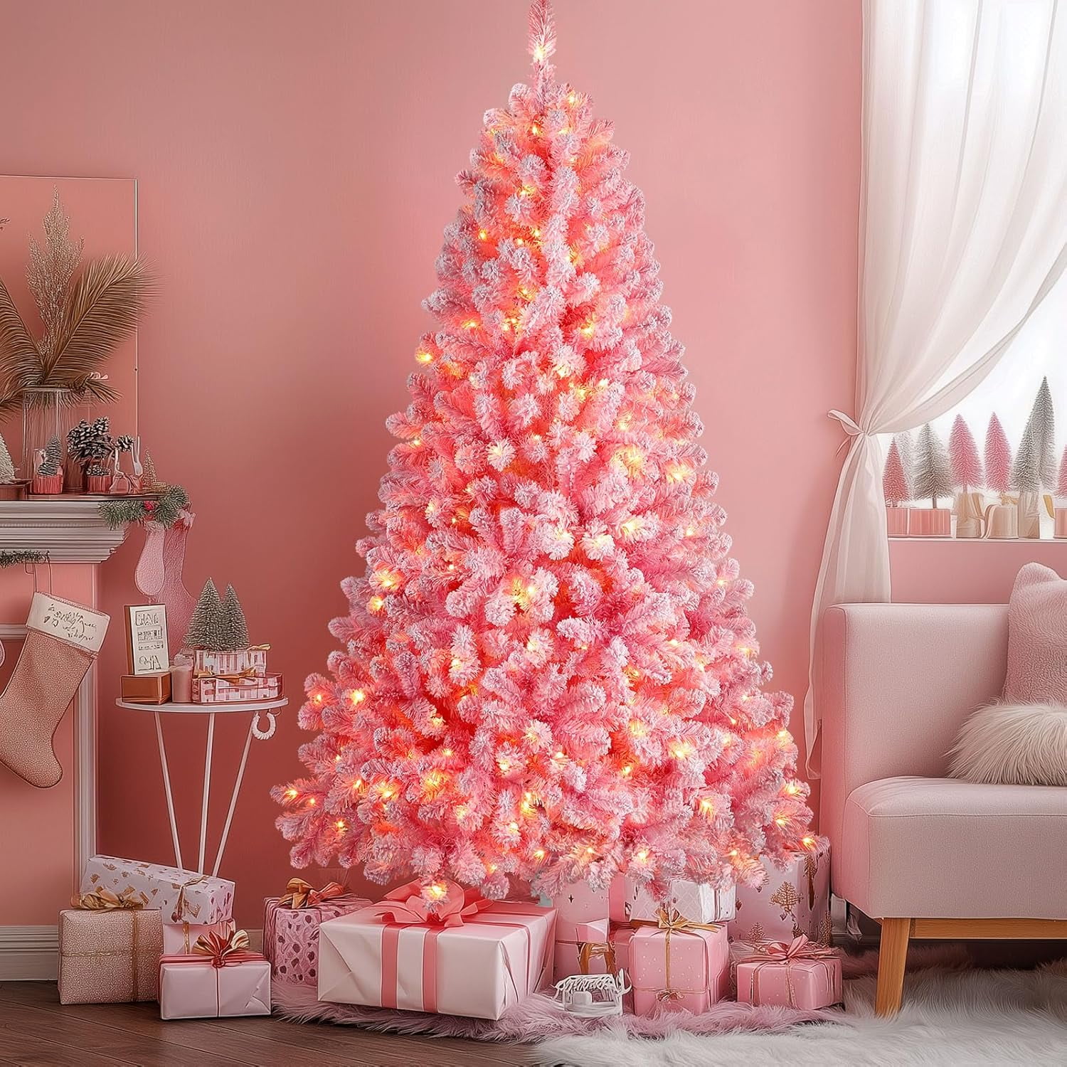 Sapin De Noël Artificiel 210 Cm SHareconn - 1076 Branches, 320 LED Colorées, 12 Modes, Support Métal, Intérieur/extérieur