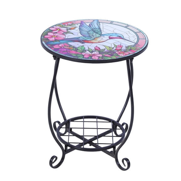 SHegdu 14 Inch Round Metal End Table Storage Shelf for Home Patio Garden (Pink)