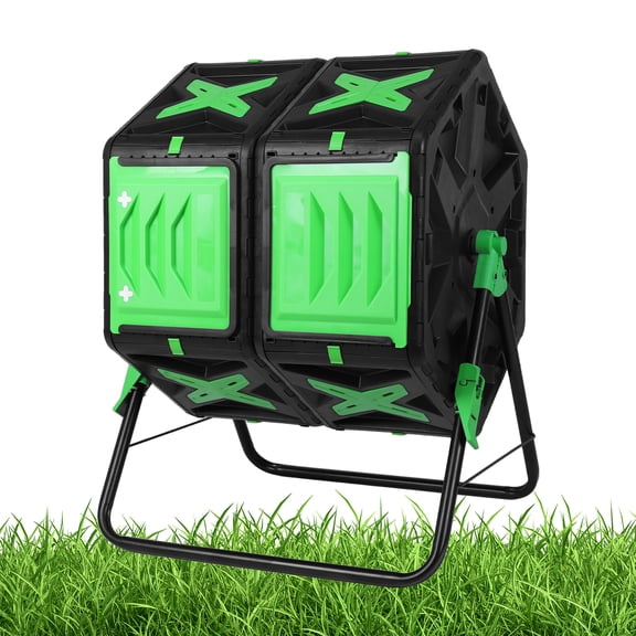 SHegdu 140L Dual Chamber Compost Tumbler Bin with Sliding Door Easy Setup Large Tumbling Rotating Composter for Outside Garden And Yard