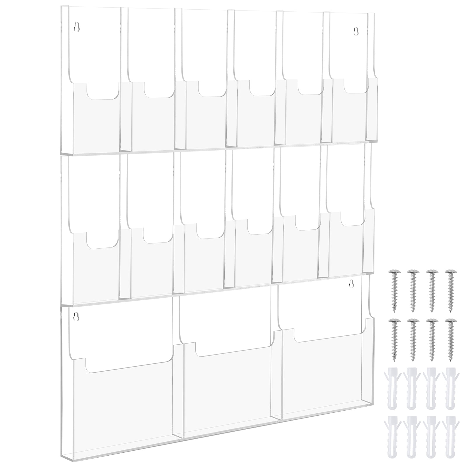 SHegdu 15 Slot Acrylic Brochure Pamphlet Holder Wall Mount Acrylic Trifold Brochure Holder 3 Magazine 12 Pamphlet Pockets Wall Pocket Organizer 10/5inches for Home Office
