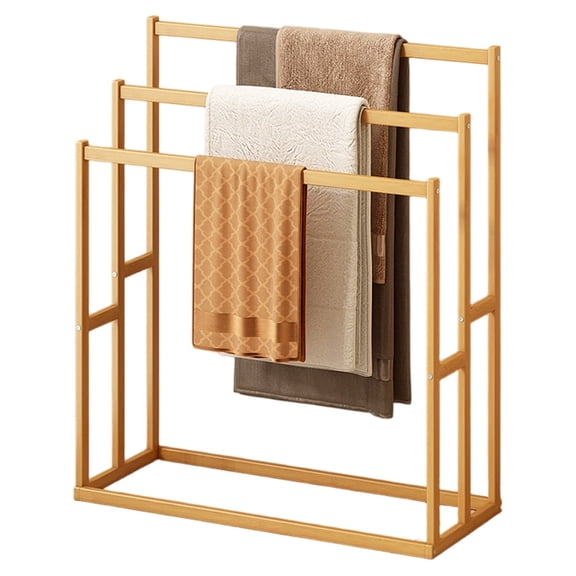 SHegdu 3-Tier Wooden High and Low Bar Towel Rack, Floor-Standing Bedroom Clothes Rack, Home Bathroom Balcony Clothes Rack,Suitable for Homes, Hotels, and Shopping Malls