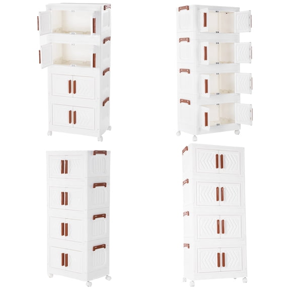 SHegdu 4 Tier Stackable Storage Bins with Lids with Doors & Wheels Plastic Storage Containers Stackable Closet Organizers for Living Room Bedroom Office