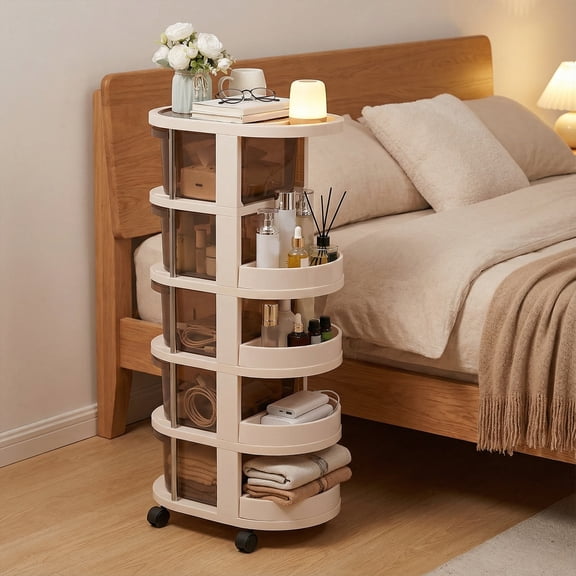 SHegdu 5 Tier Storage Tower with 5 Drawer 4 Wheels Bedside Table Multi-Purpose Rolling Container Drawers Cart for Books Snacks Clothes Toiletries Kitchenware