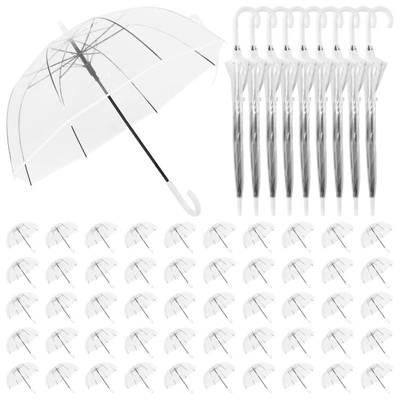 SHegdu 60pcs Windproof Transparent Wedding Umbrellas with Classic Hook Handle 8 Ribs Transparent Rain Umbrellas Bulk High-visibility for Wedding Bride Groom Photography Golf Outdoor