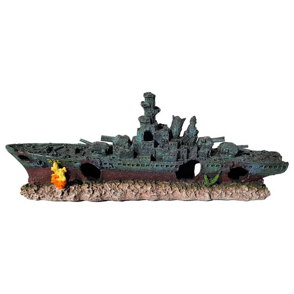 SHegdu Aquarium Resin Sunken Pirate Ship Multifunction Creative Warship Wreckage Reusable Warship Handicrafts for Fish Tank Cave Decor Accessories