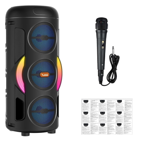 SHegdu Bt Speaker with Wired Microphone Large Boombox Speaker for Party Home Camping