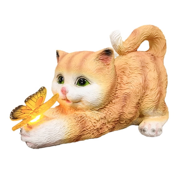 SHegdu Cat Solar Garden Statue Solar Garden Statue Cat for Mom Grandma (Yellow)