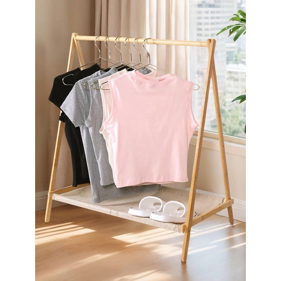 SHegdu Clothes Rack Foldable Wood Garment Stand Coat Clothes Hanging  Organizer Shoes Storage Shelves Floor Standing Portable 30 inch-H