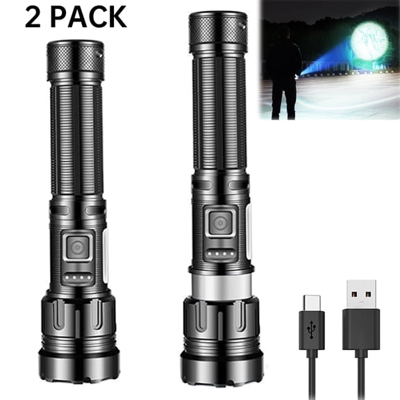 SHegdu Flashlights Rechargeable 800 Lumens Waterproof Scalable LED Handheld Powerful Flash Light Zoomable with 7 Modes for Home Camping Hiking (Black 2 Pack)