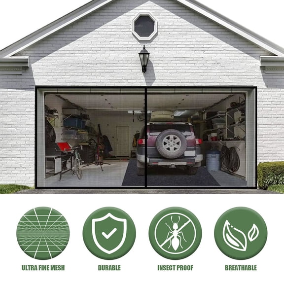 SHegdu Garage Door Curtain Mesh Screen Mosquito Netting,with Retractable Easy Assembly Breathable,Works with Front, Sliding Doors (2x4m,Black)